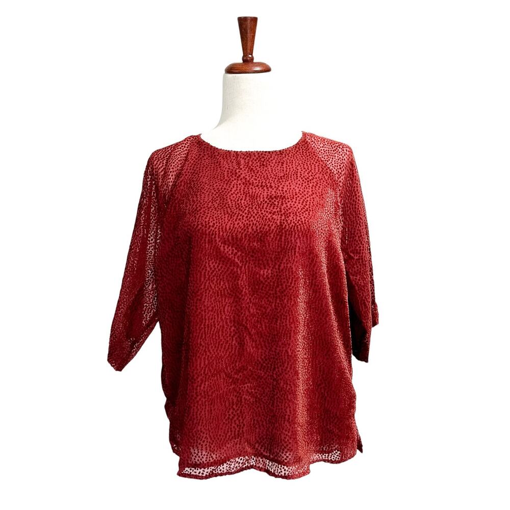 Jigsaw Top Women Size 10 Red Tufted Velvet Dots Dressy‎ Layered Blouse (15)
